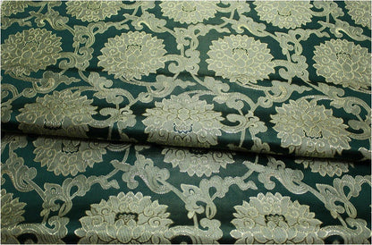 Lotus Flower Silk Brocade Fabric: Retro Chinese Decor (29.5"W)
