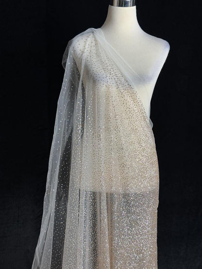 Gold Foil Lace Fabric - Nude Pink Gradient Tulle Mesh (59" Wide)