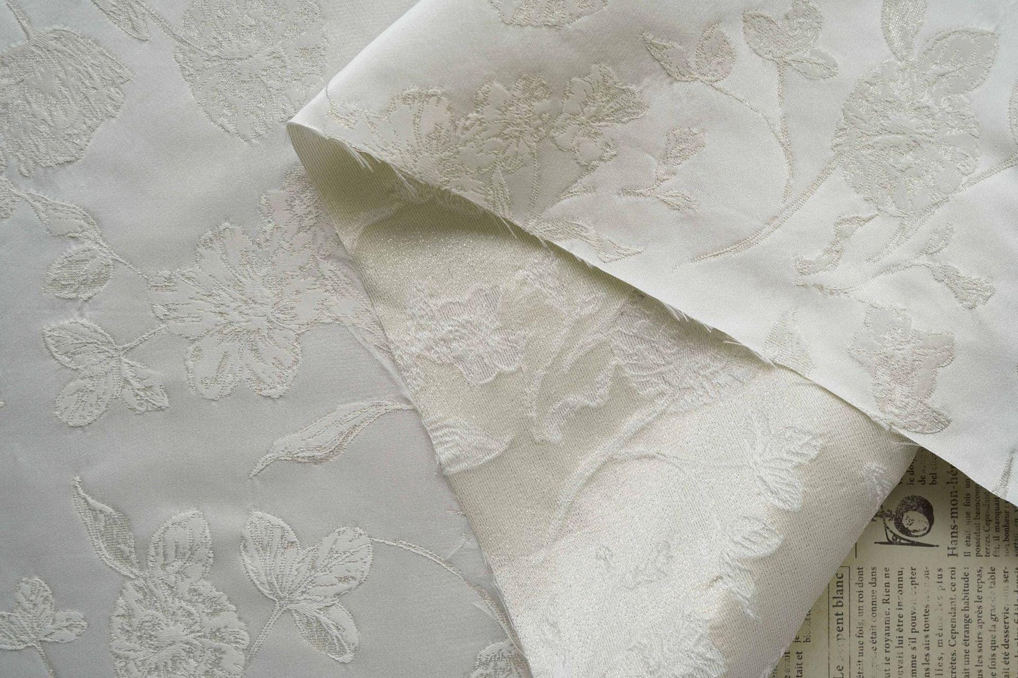 Ivory Jacquard Upholstery Fabric: Victorian Style, 55" Wide