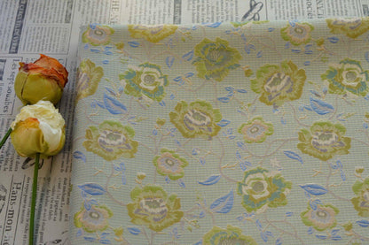 Tissu jacquard à motif floral au mètre, textile teint en fil à motif de fleurs de vigne, matériau pour la couture et l'ameublement, 165 cm de large