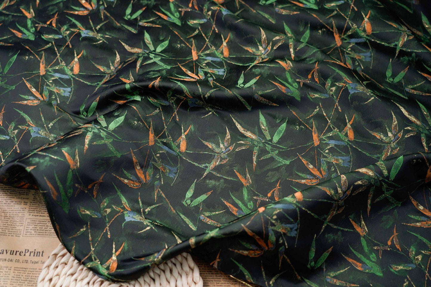 Dark Green Bamboo Jacquard Satin Fabric - 65" Wide