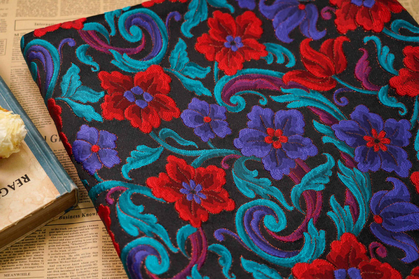 Floral Lurex Jacquard Fabric: 3D Flower Pattern, 62" Wide By 1 Meter