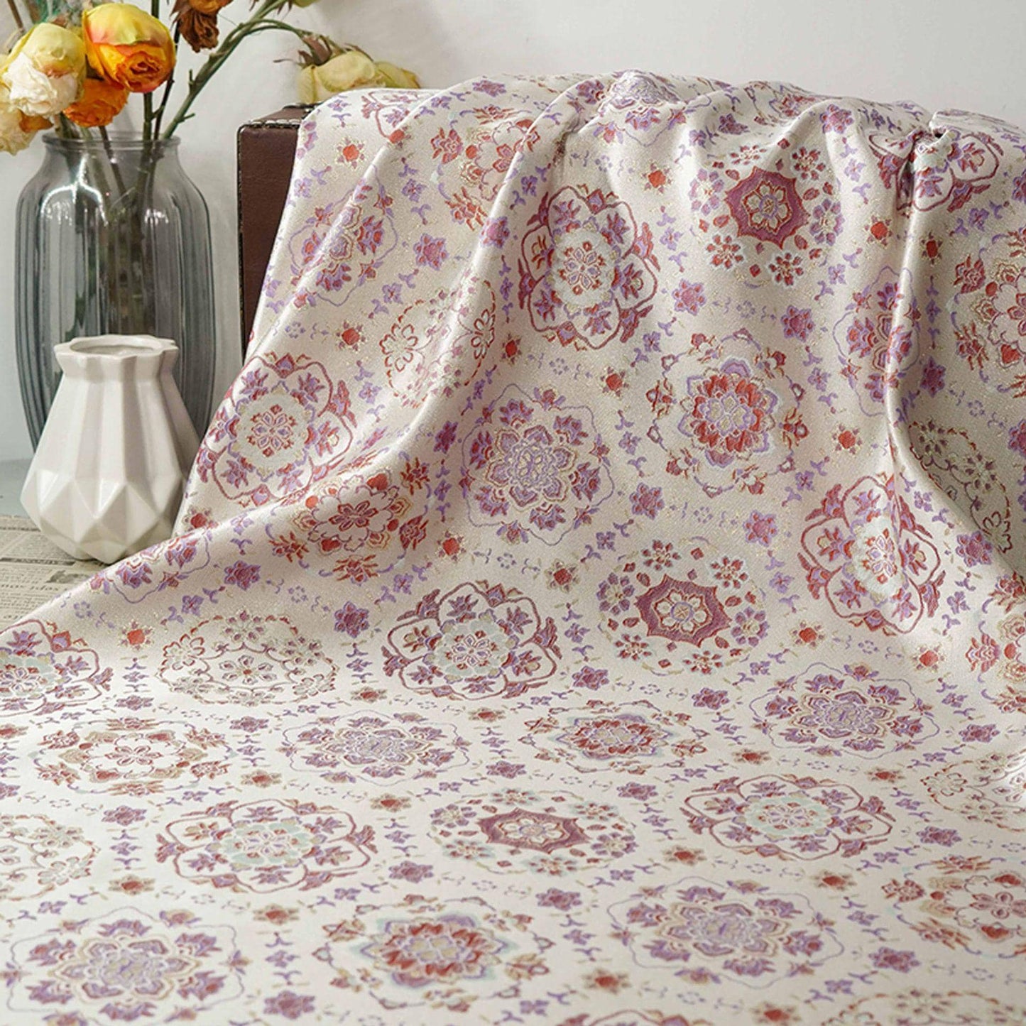 Tissu brocart floral bleu ciel : Jacquard à fil d'or, couture Cheongsam Hanfu