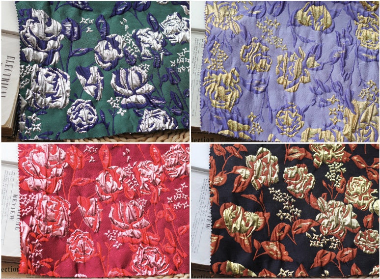 Gold Thread Floral Jacquard Fabric: 3D Texture, 55" Wide