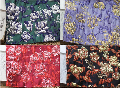 Gold Thread Floral Jacquard Fabric: 3D Texture, 55" Wide