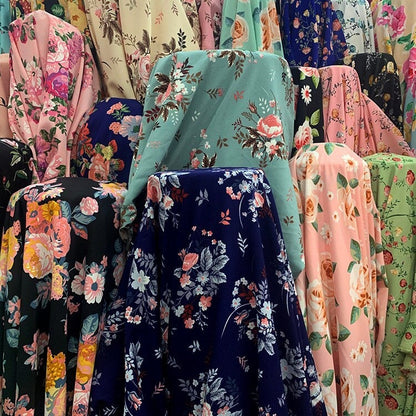 Floral Print Chiffon Fabric: Soft Polyester Satin, 59" Wide