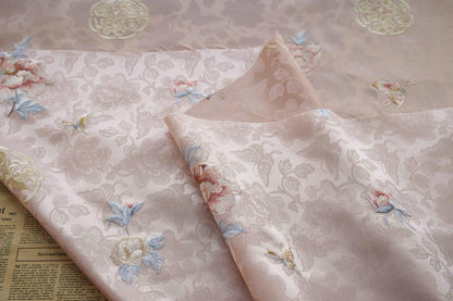 Peony Silk Brocade Fabric: 59"W Tibetan Robe Cheongsam Material
