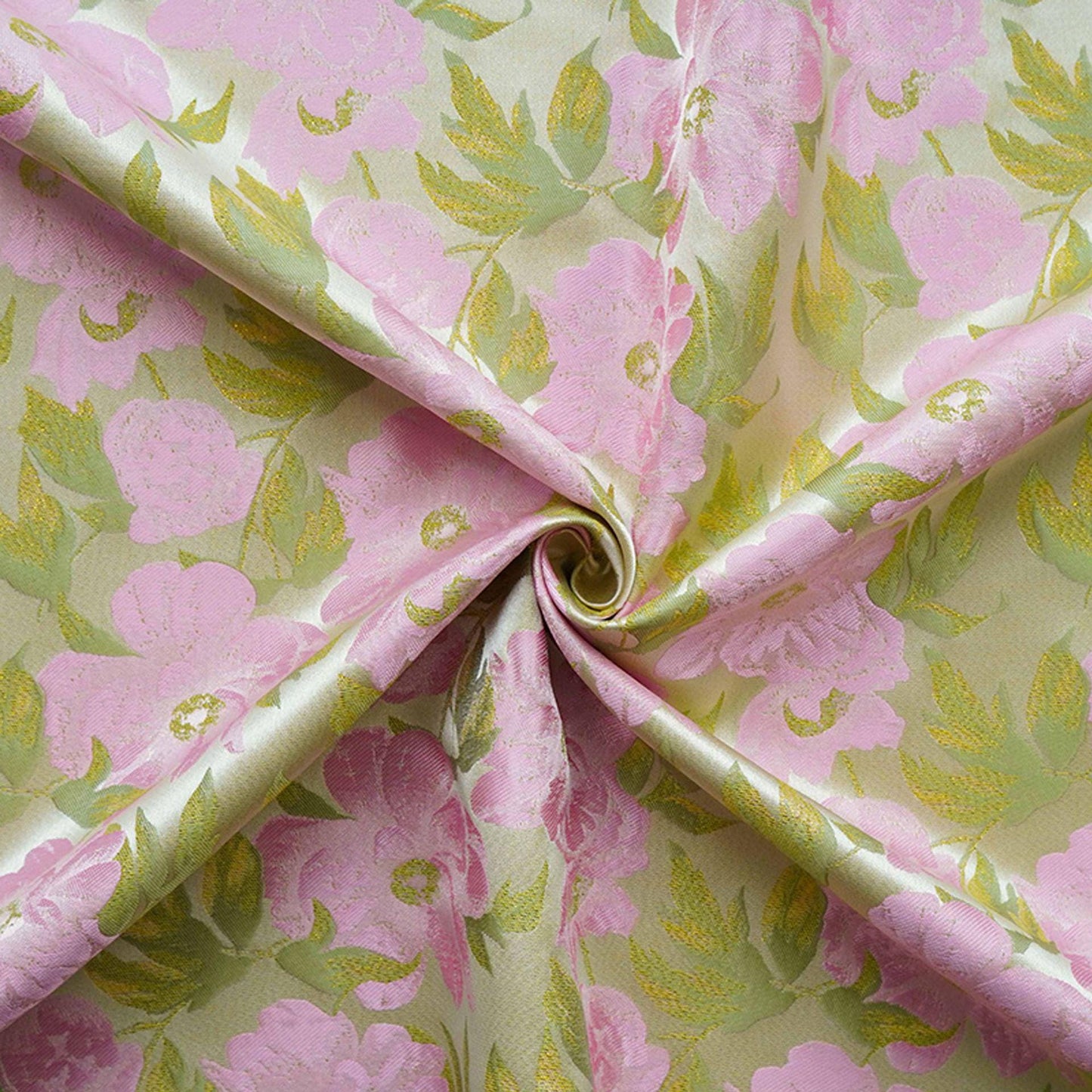 Romantic French Floral Jacquard Fabric with Gold Threads, 65"Wide