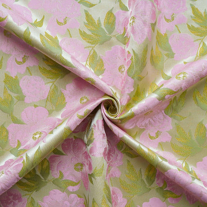 Romantic French Floral Jacquard Fabric with Gold Threads, 65"Wide
