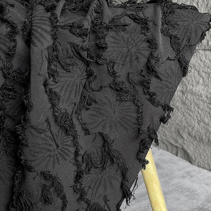 Black Jacquard Tassel Fabric: Cotton Linen Blend, 57" Wide