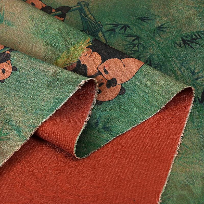 Panda Bamboo Print Tea Silk Satin Fabric - 59"W