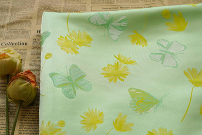 Butterfly Nishijin Fabric: Grass Green Upholstery, Costume, & DIY - 59"W