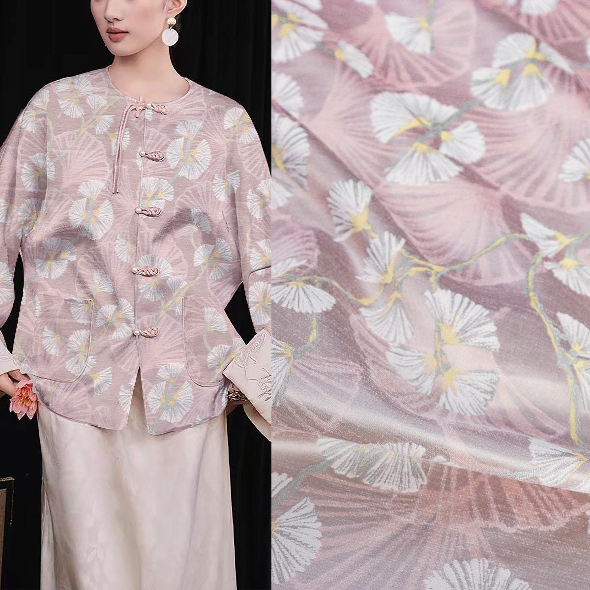 Phlox Flower Brocade Fabric: 59"W Chinese Upholstery Sewing Material