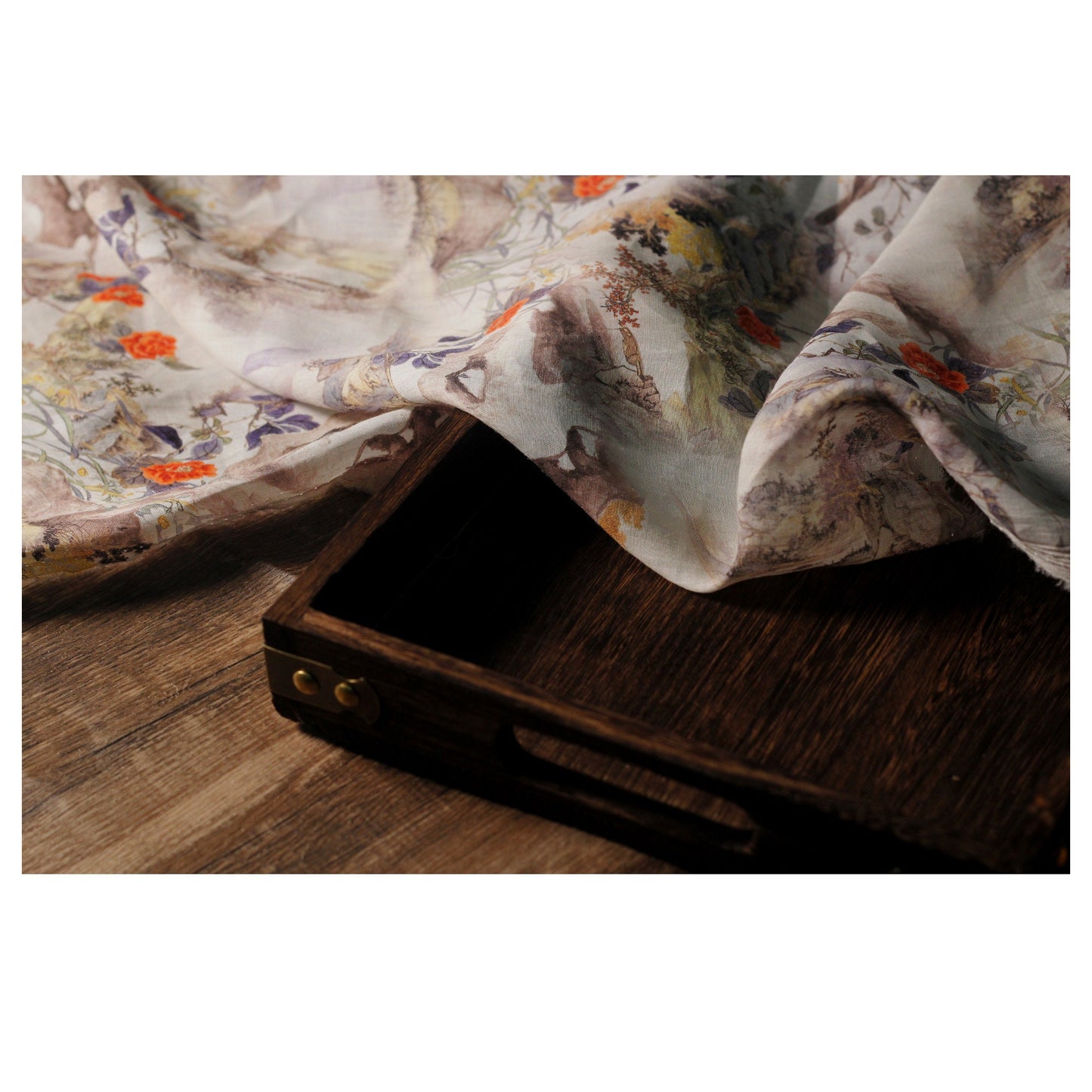 Tissu ramie style vintage : imprimé floral, textile d'intérieur doux, 140 cm de large