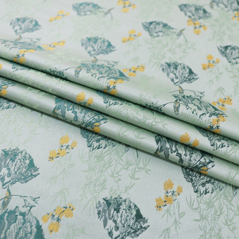 59"W Song Brocade Fabric: Chinese Wishful Damask Silk Rayon