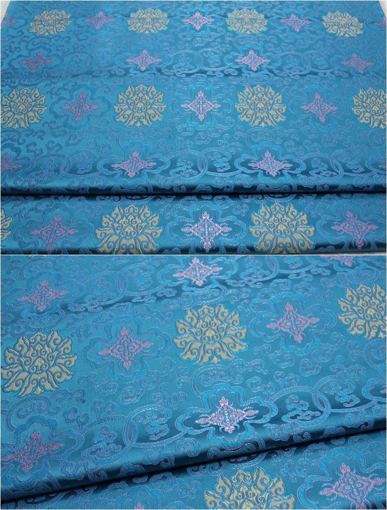 Floral Medallion Brocade Fabric: Silk Rayon Blend, 29.5" Wide