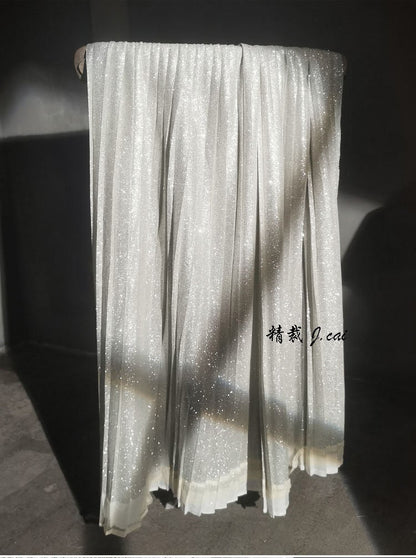 Silver Glitter Pleated Knitted Fabric: 59"W Crepe Cosplay Fabric