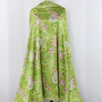 Teal Floral Tea Silk Satin Fabric: Digital Print, 59" Wide