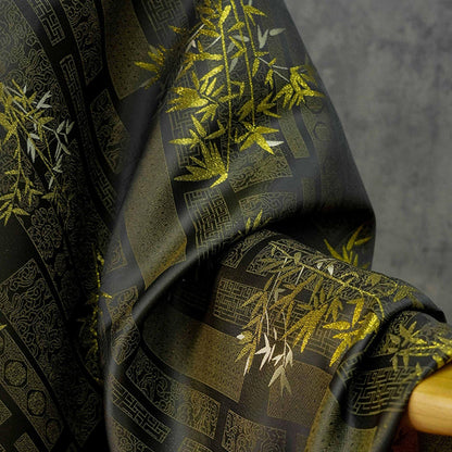 Tissu brocart jacquard en bambou métallisé : damas japonais de 150 cm de large, vendu au mètre