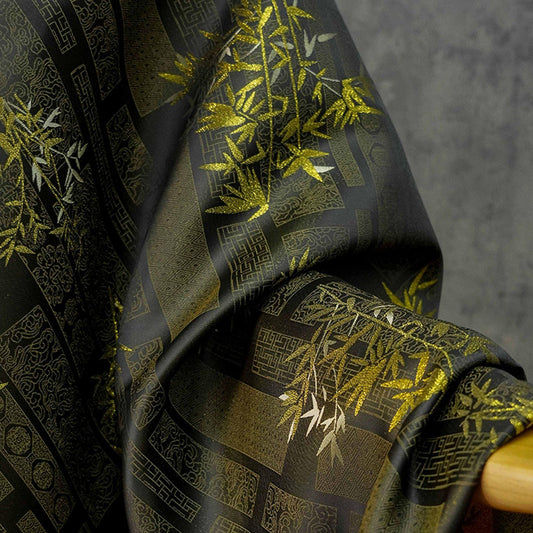 Foil Bamboo Jacquard Brocade Fabric: 59"W Japanese Damask by the Meter