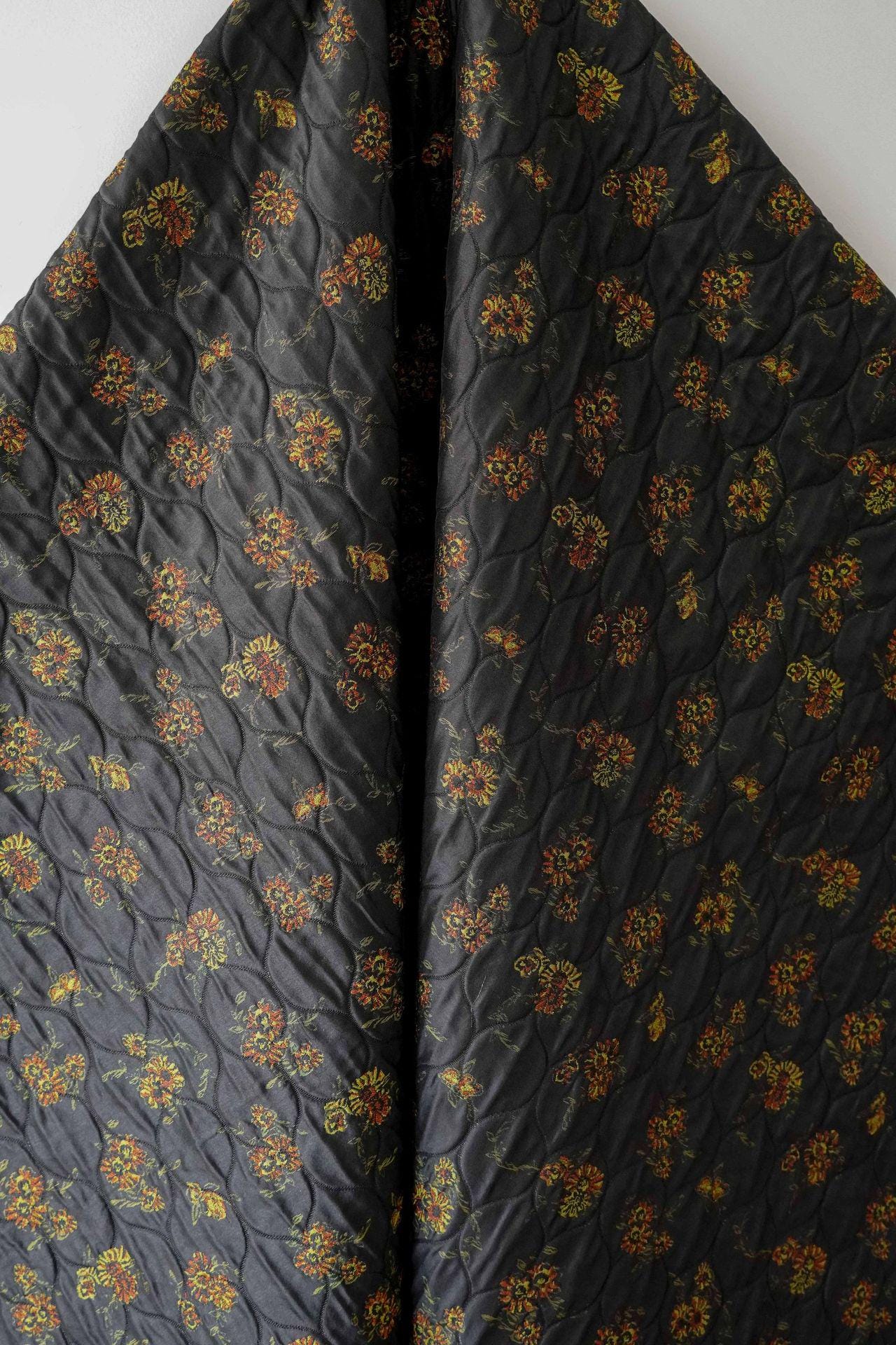 Embossed Floral Quilted Jacquard Fabric: Polyester Blend Upholstery