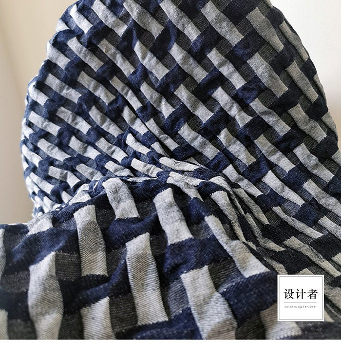 Tissu denim jacquard : coton à motif losanges 3D, pour l’ameublement et la couture (170 cm)