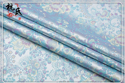 Tissu brocart jacquard damassé à motifs floraux : mélange de soie et de rayonne