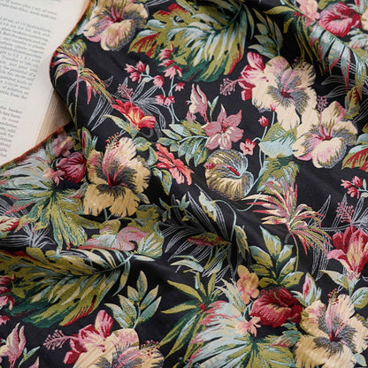 Floral Jacquard Fabric: Gold Thread Embroidered Upholstery, 62"W
