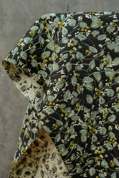 Tissu jacquard tissé à motif floral : revêtement d'ameublement réversible rétro, couture DIY - 140 cm de large