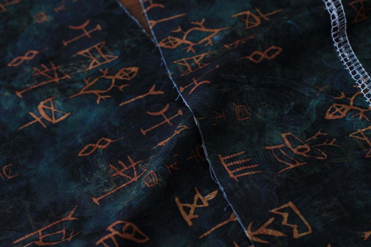 Oracle Silky Satin Fabric: Ancient Pattern Digital Print, 59"W