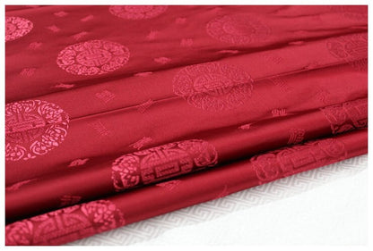 Chinese Fu Brocade Fabric: Floral Jacquard Satin (29.5"W)
