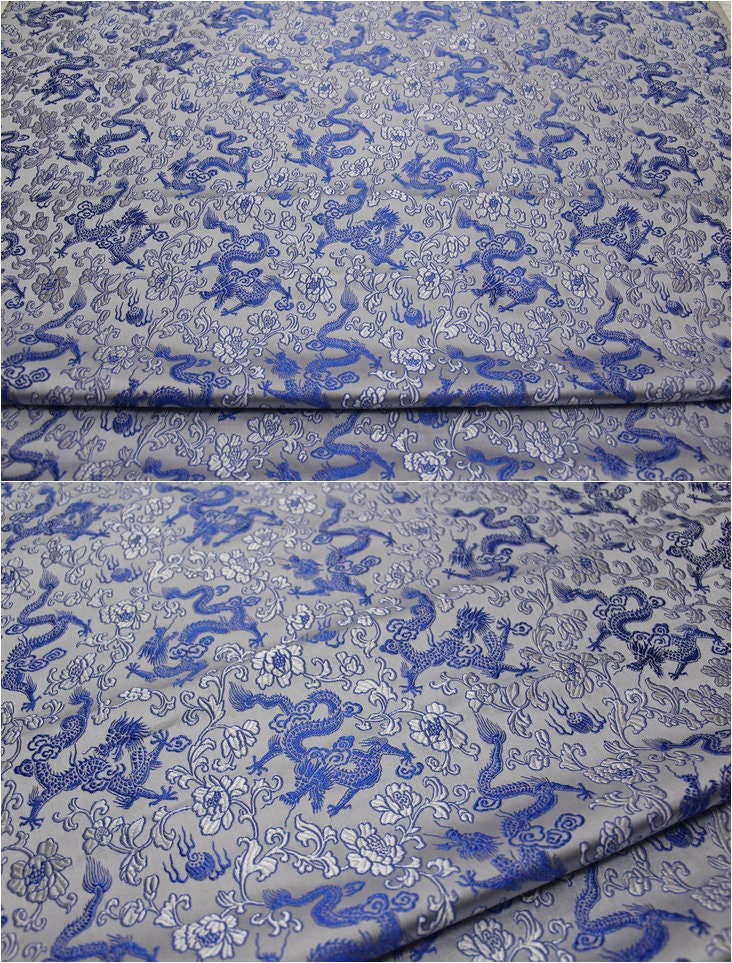 Dragon & Flower Brocade Fabric: Multi-Color Silk Rayon Blend