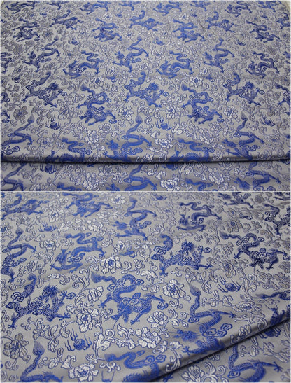Dragon & Flower Brocade Fabric: Multi-Color Silk Rayon Blend