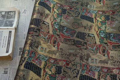 Gold Thread Song Brocade Jacquard Fabric, Tibetan Style, 59" Wide