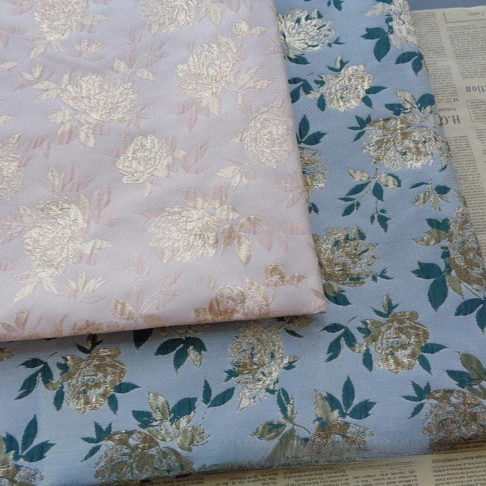 Gold Thread Floral Jacquard Fabric: Vintage Style Upholstery, Sewing (55"W By 1 Meter)