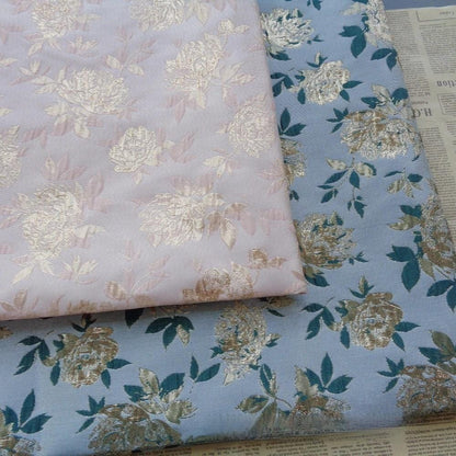 Gold Thread Floral Jacquard Fabric: Vintage Style Upholstery, Sewing (55"W By 1 Meter)