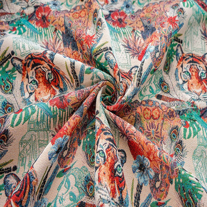 Tiger Zoo Jacquard Fabric: Autumn Winter Upholstery, Sewing, Decor (59"W)