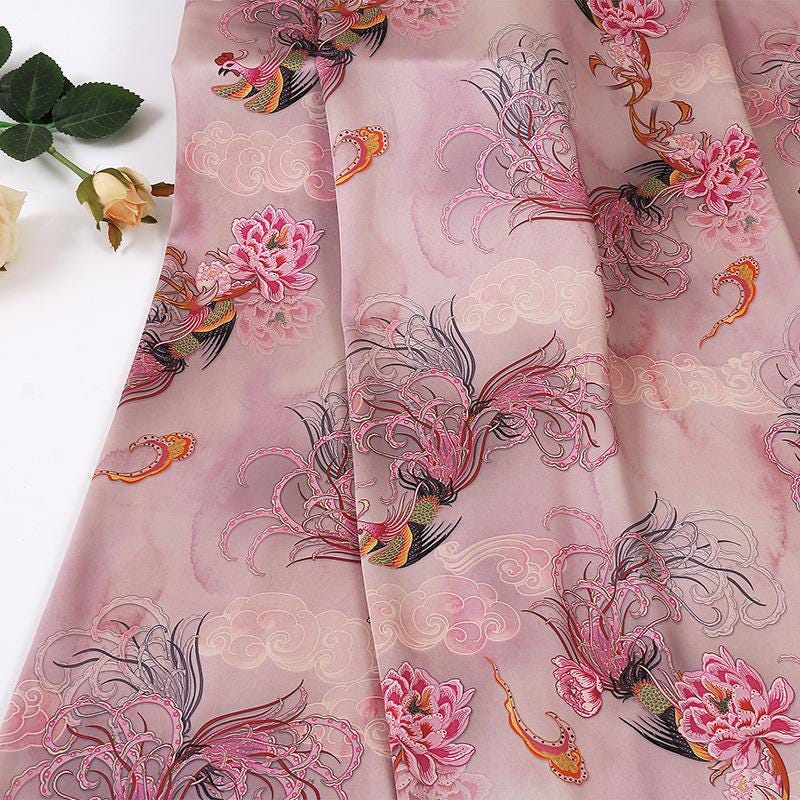 Tissu satin de soie acétate Xiangyun Tea : rideau imprimé numériquement, 150 cm de large