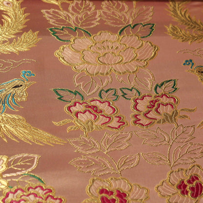 Tissu brocart Dragon et Phénix : Mélange de soie et rayonne multicolore (29,5 po de largeur)