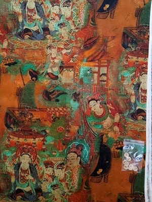 Dunhuang Murals Linen Fabric: Asian Style Upholstery & Sewing, 55"W