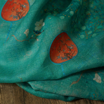 Jade Green Ramie Fabric: Floral Cheongsam Qipao Textile, 55"W