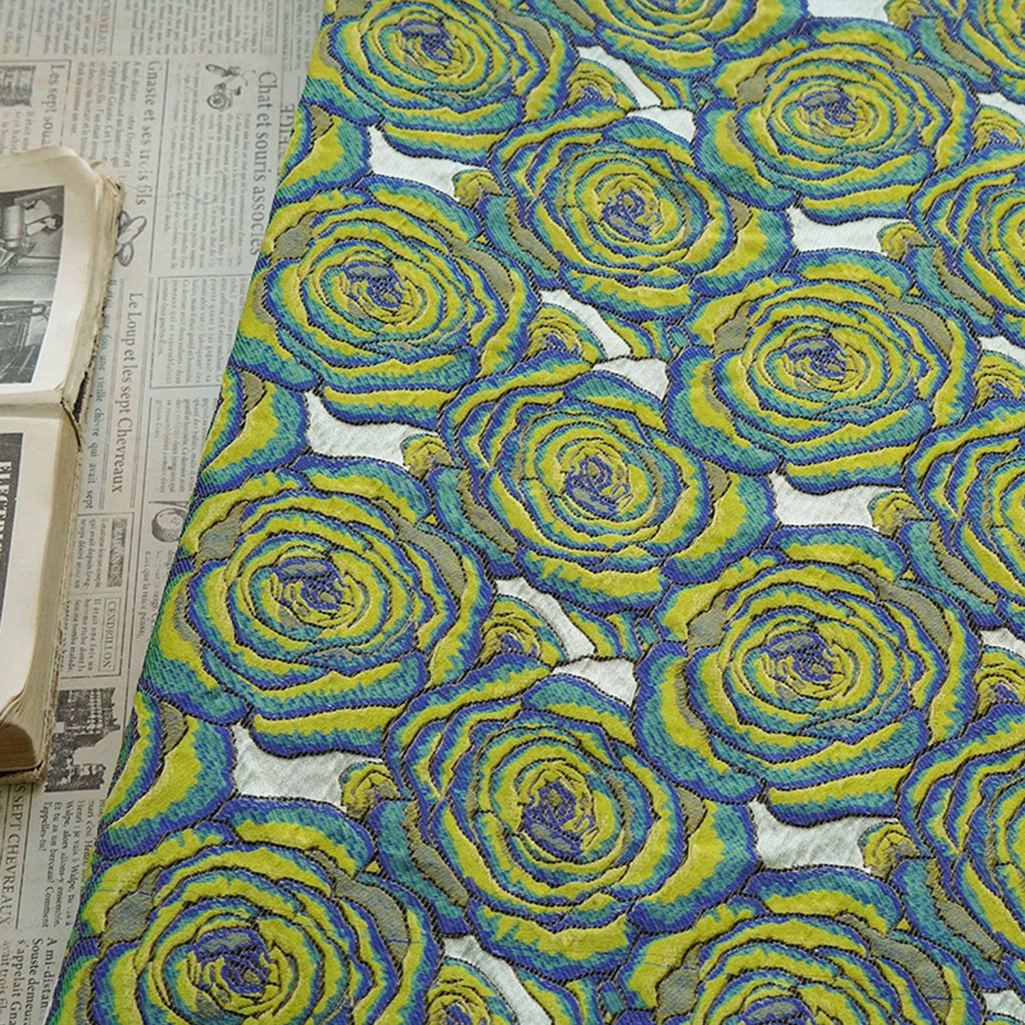 Artistic Abstract Rose Embossed Jacquard Fabric ��� Textured Floral Desi"Wide