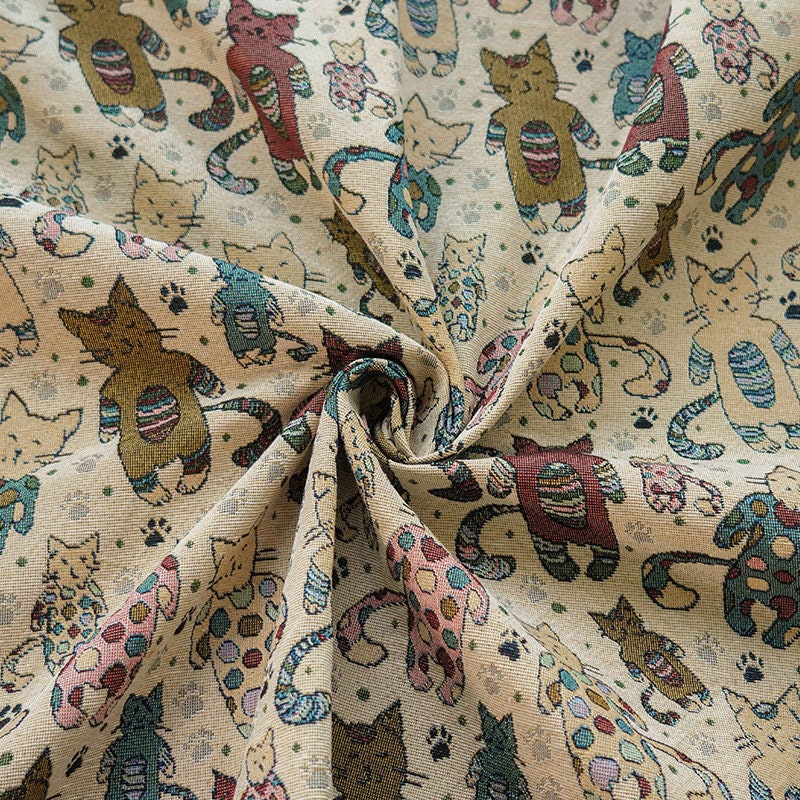 Cat Zoo Jacquard Fabric: Autumn Winter Upholstery, Sewing Material (59"W By 1 Meter)