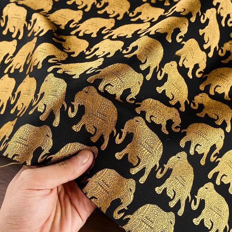Gold Thread Elephant Jacquard Fabric: 3D Texture Upholstery, 55"W