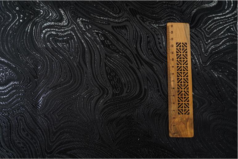 Gold & Black Jacquard Fabric: 3D Running Water Texture (55"w)