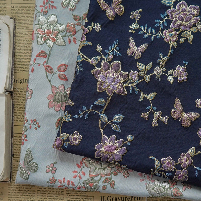 Gold Thread Jacquard Fabric: 3D Butterfly Texture, 55" Wide