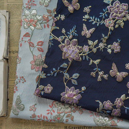 Gold Thread Jacquard Fabric: 3D Butterfly Texture, 55" Wide