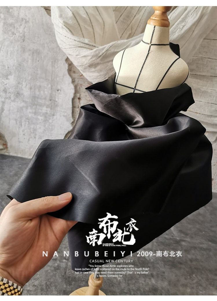 Black Wedding Satin Fabric: Stiff Silhouette, DIY Thickened Material (59"W)