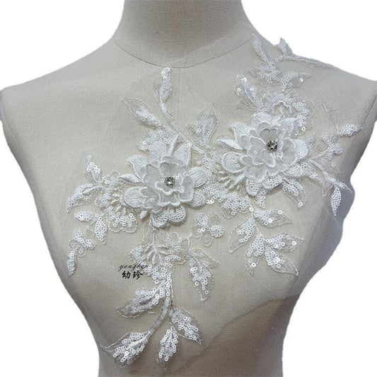 Embroidered 3D Floral Applique ��� Diamond Sequin Mesh Cloth S