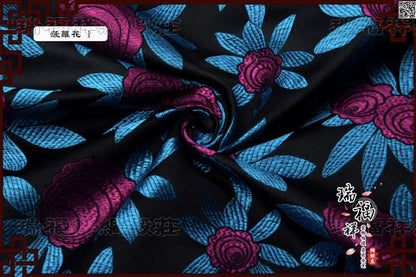 Floral Silk Brocade Fabric: Pink Roses, Black Background (By The Meter)